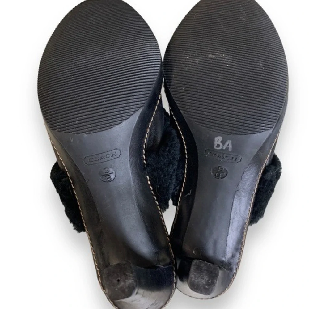 COACH - High Heel Mule Slip On Clog Faux Fur -4" heel - Black- Sz 9 - Picture 5 of 9